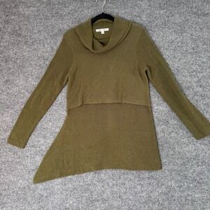 Womens S Olive Green Tunic Sweater Dress Asymmetrical‎ Hem Y2K Minimalist Cozy